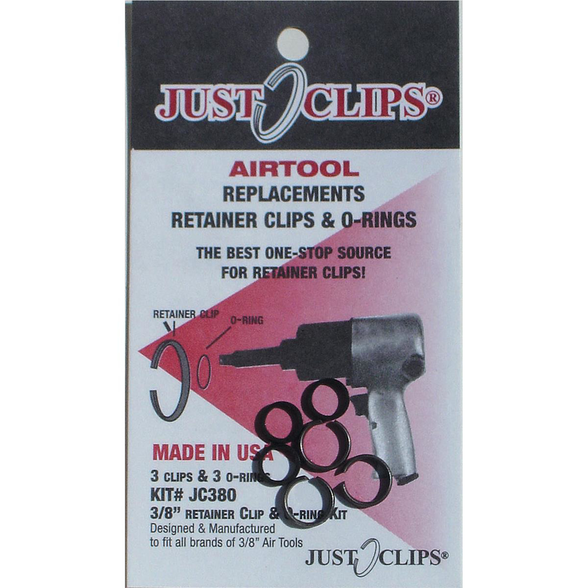 Just Clips Anvil Retainer Clip Refill Kit — 3/8in., 12-Pack, Model# JSC380-12